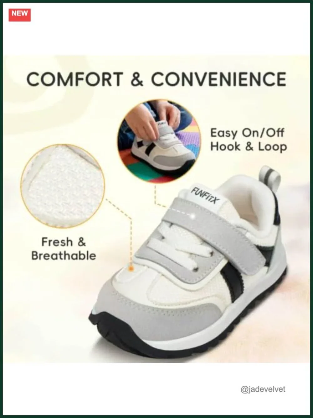 Wide Toe Box Toddler Sneakers, Easy Slip-On, Hook & Loop Closure, Flexible Sole